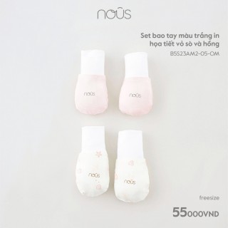 Nous - Set 2 đôi bao tay màu trắng in hoạ tiết vỏ sò và hồng