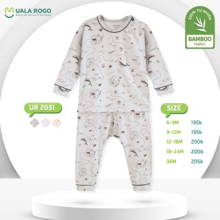 Uala Rogo - Bộ dài tay cài vai Bamboo họa tiết - UR2031 thumb