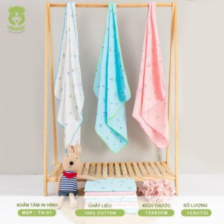 Khăn tắm in hình Mipbi cao cấp 4 lớp 100% cotton TH01 – (Túi 1 chiếc 75x85cm) thumb