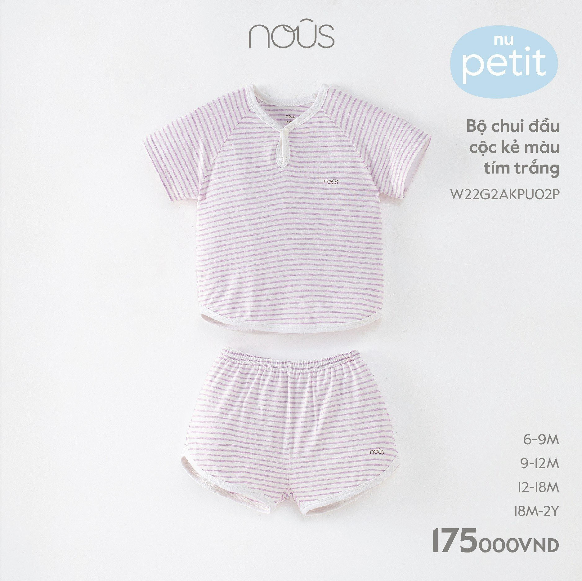 Nous - Bộ chui đầu cộc kẻ màu tím trắng