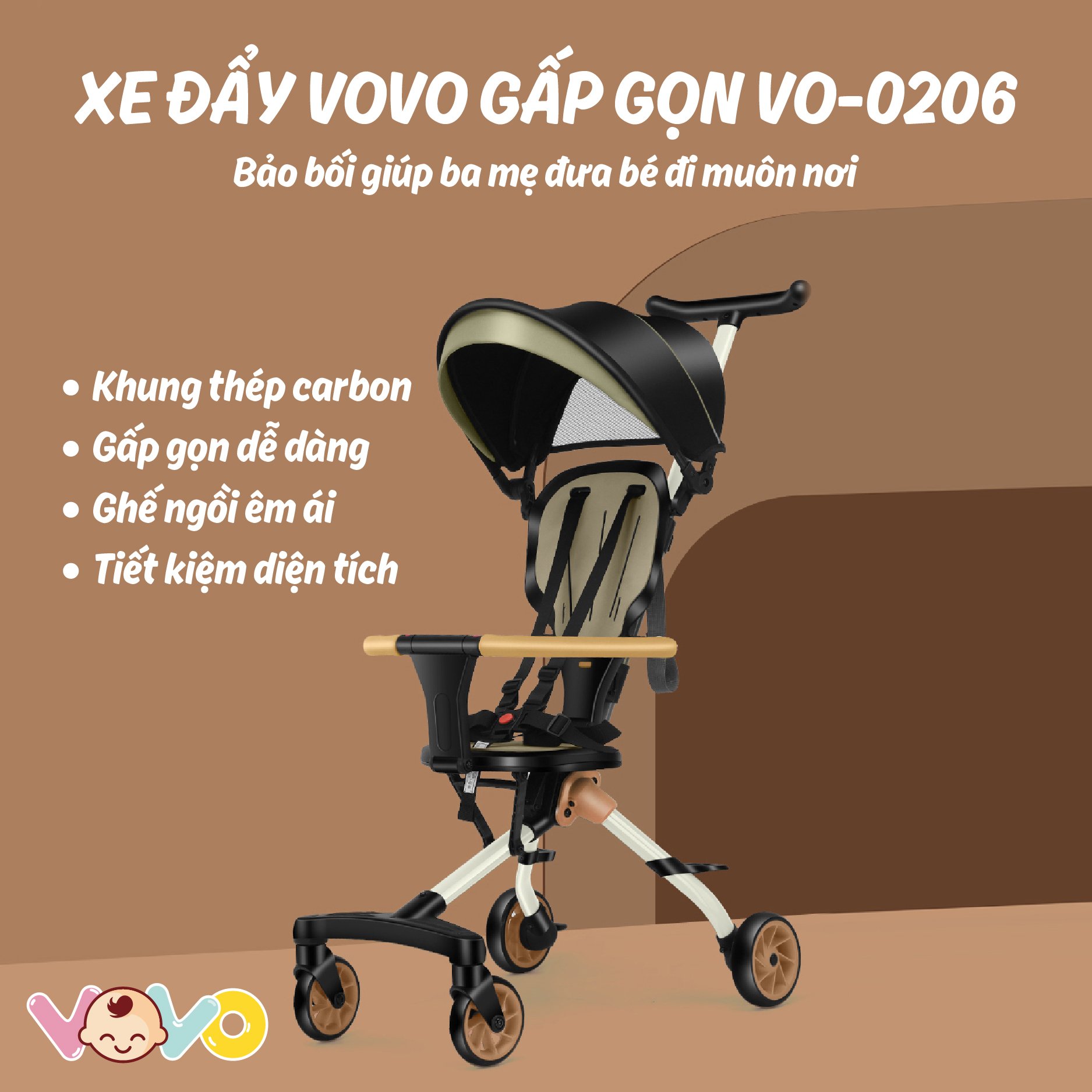 XE ĐẨY VOVO GẤP GỌN VO-0206