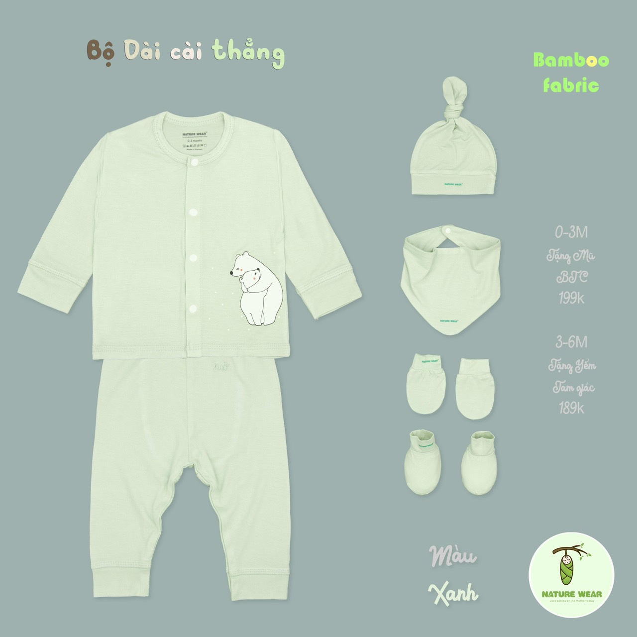 Nature Wear - Bộ cài giữa gấu trắng kèm phụ kiện - NWC2208052