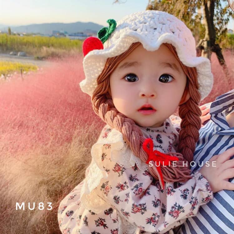 SLMU83 - Mũ len tóc tết giả bé gái