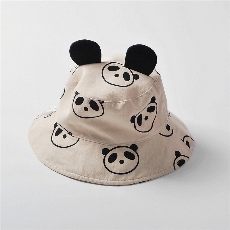 SULI - Mũ vải vành ngắn có dây hình gấu trúc Size 48cm