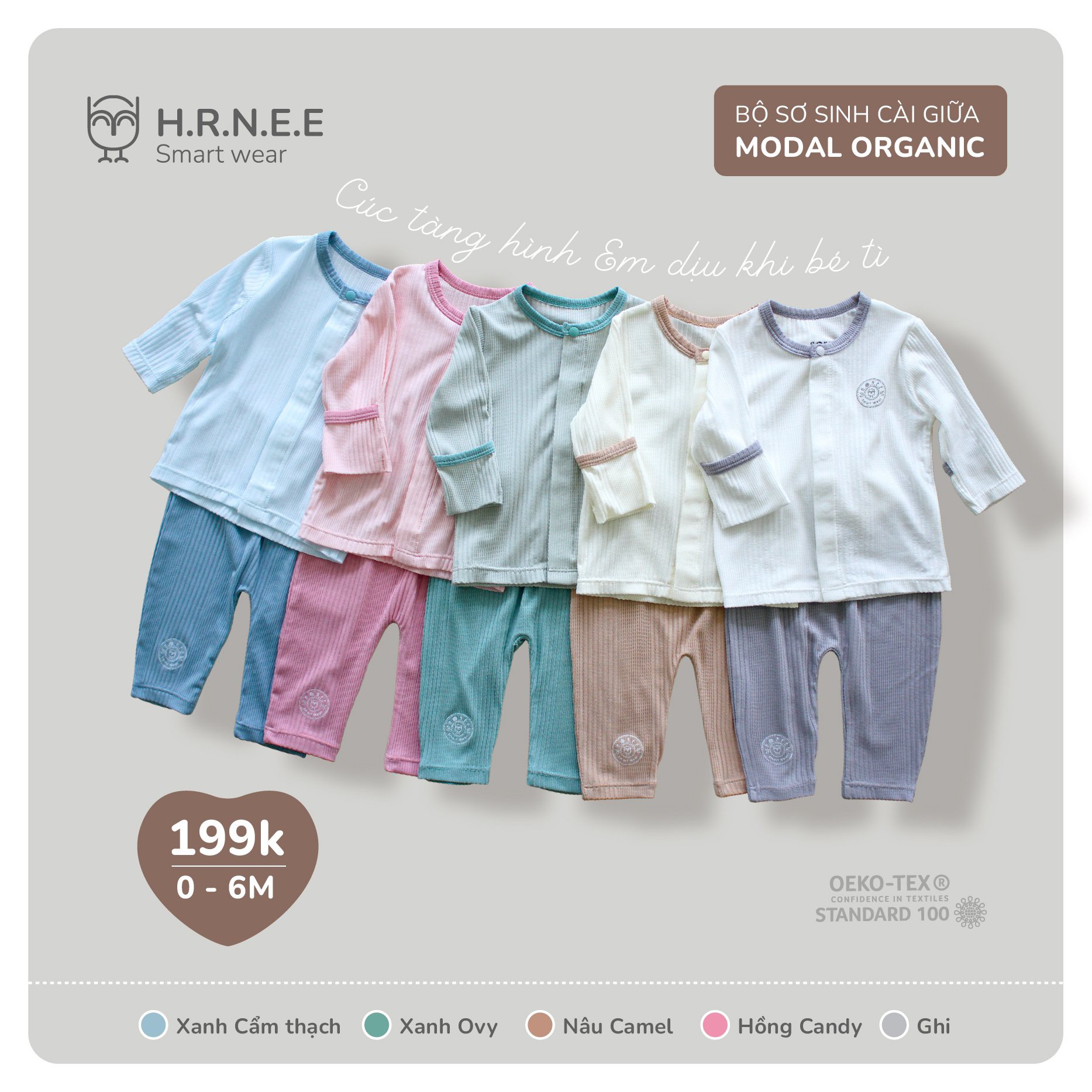 HRNEE - Bộ Cài Giữa Modal Organic