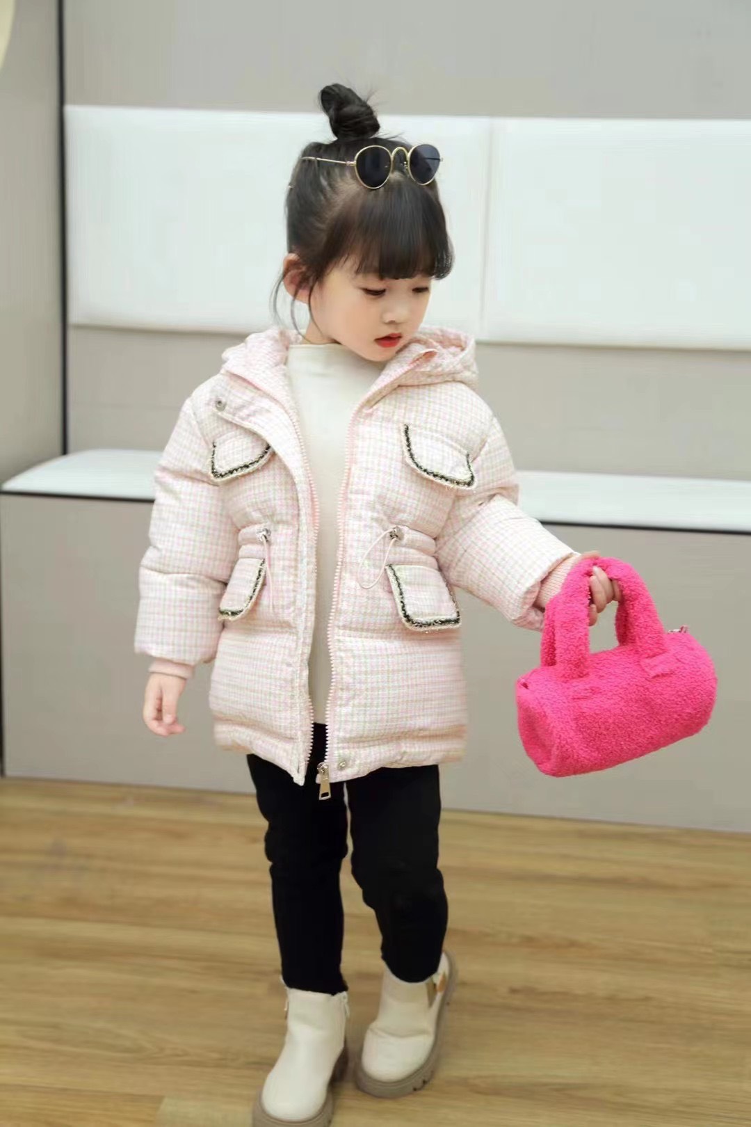 SAAK173 - Áo khoác phao hồng caro