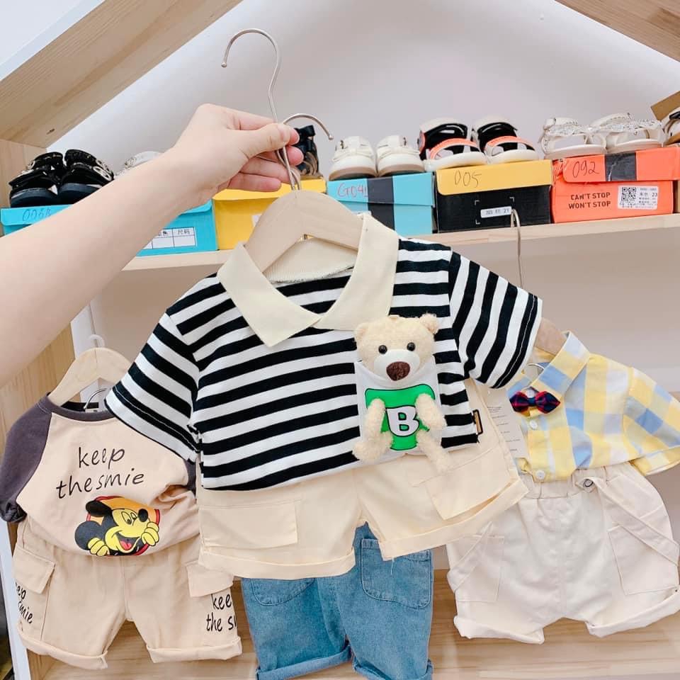 SA - Bộ cộc Polo kẻ kèm Gấu