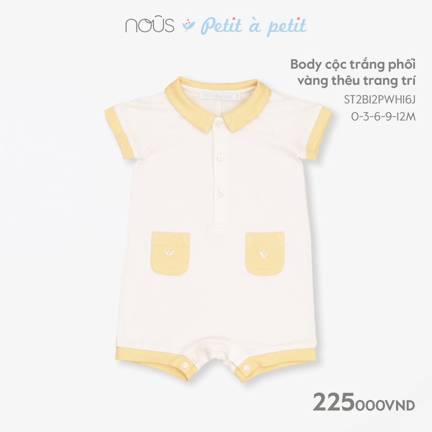 Nous - Body cộc trắng phối vàng thêu trang trí