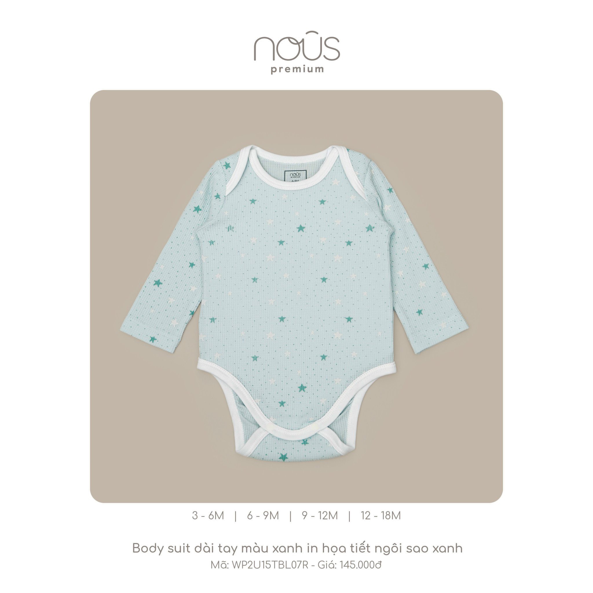 NOUS - BODYSUIT DÀI TAY XANH IN HỌA TIẾT NGÔI SAO XANH - WP2U15TBL07R