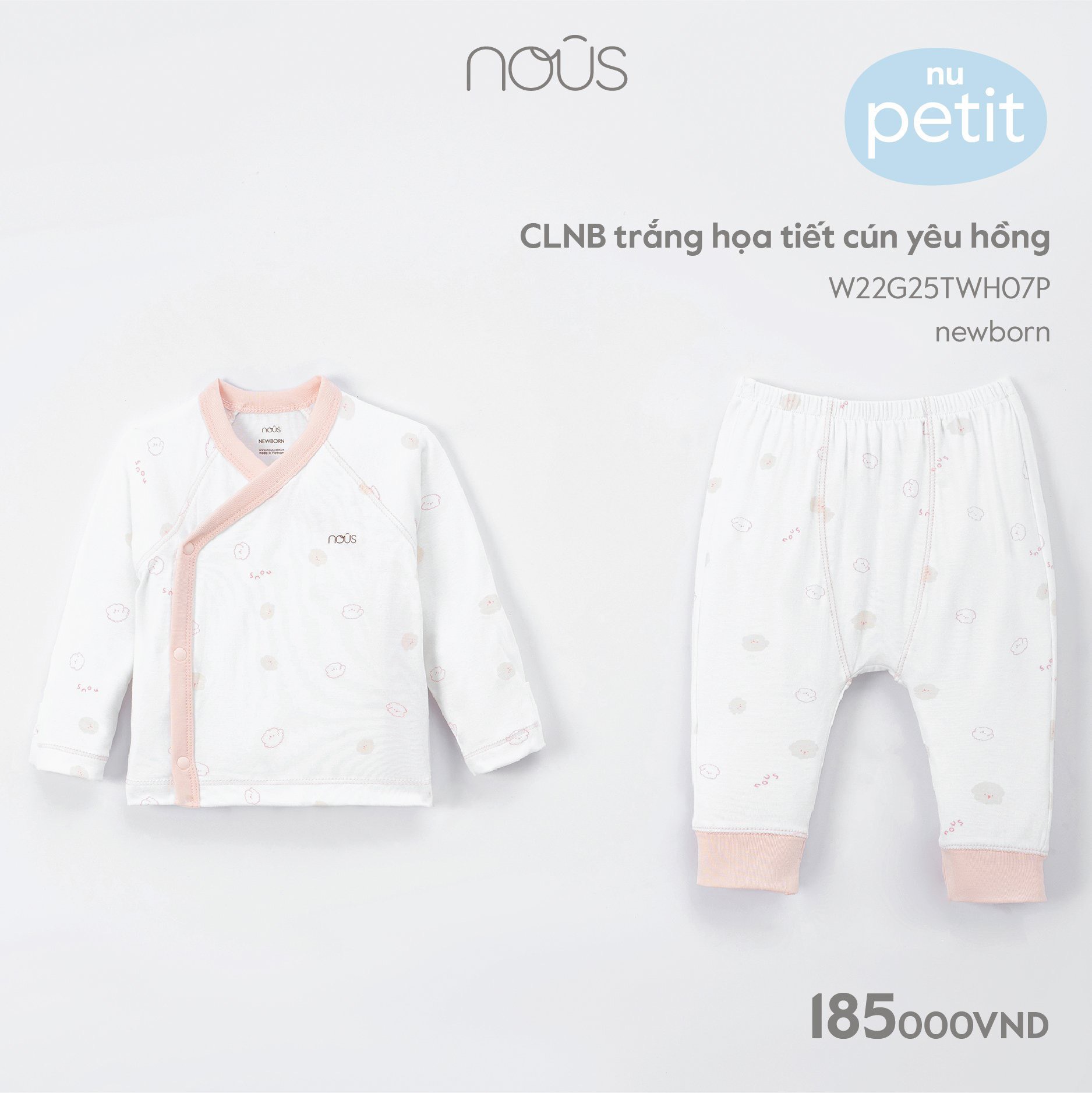 Nous - Bộ cài lệch trắng họa tiết cún yêu hồng