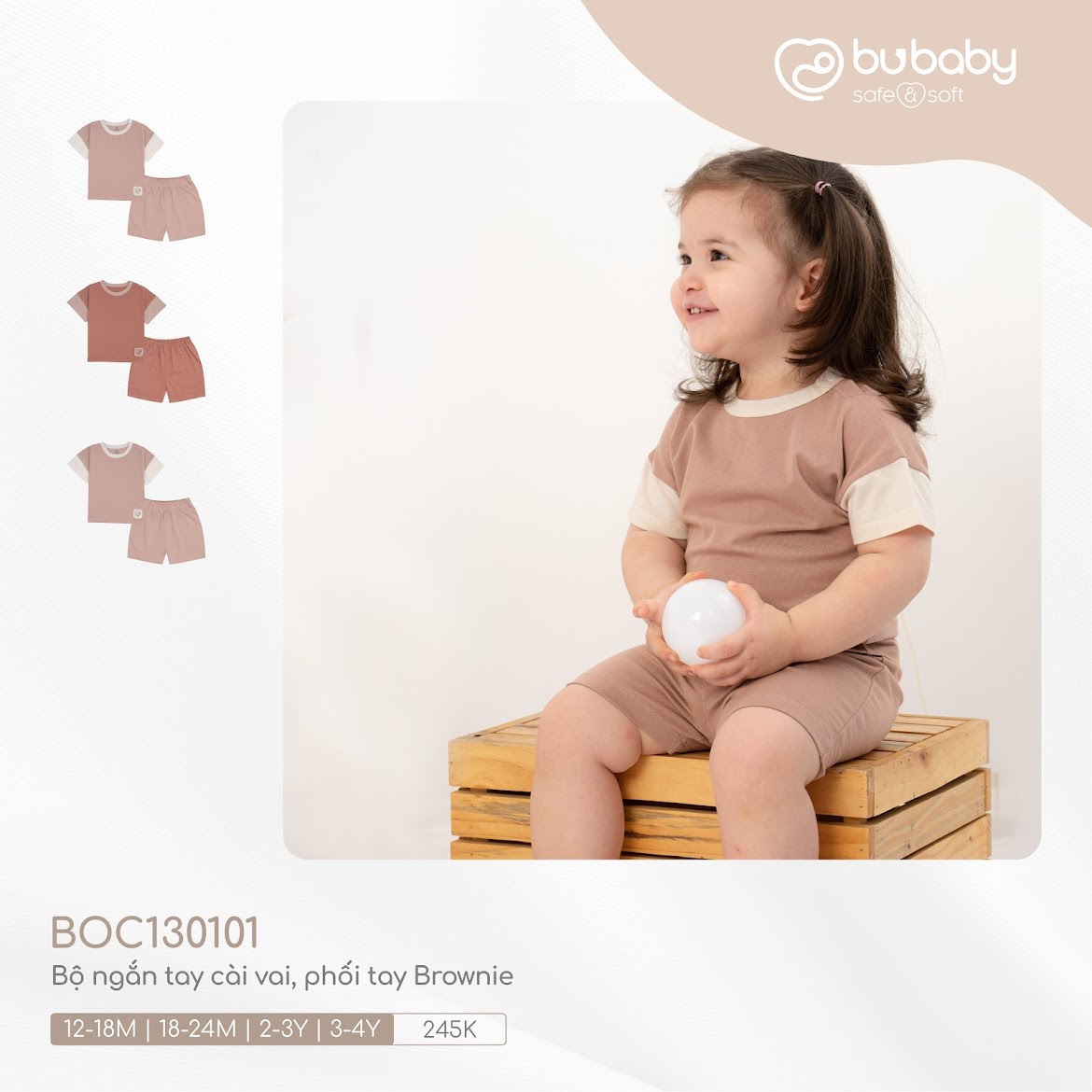 BUBABY - Bộ ngắn tay cài vai phối tay Brownie
