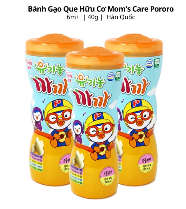 BÁNH GẠO QUE HỮU CƠ HÀN QUỐC MOM'S CARE PORORO 40G (6M+)